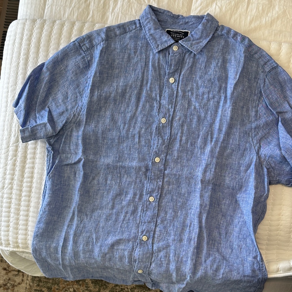 Charles Tyrwhitt Light Blue Linen Casual Button Down Shirt